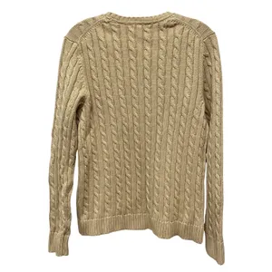 L.L. Bean Tan Cable Knit Sweater Crew Neck Long Sleeve Pullover Size L Fisherman thumbnail 3