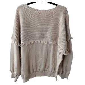 Grace+Karma size L loose fit fringe tan sweater thumbnail 3