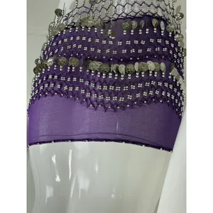 Belly Dance Hip Scarf Coin Belt Purple Chiffon Gold Coins Festival Costume thumbnail 5