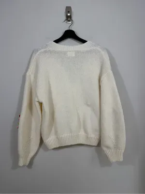 Luna Ivy Christmas Tree Pom Pom Cardigan Sweater Ivory Women’s M thumbnail 2