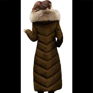 Brown Green Long Duck Down Fur Collar Coat, Sz. S thumbnail 3