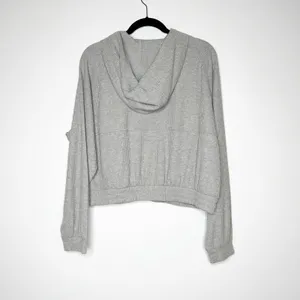NEW Zella Half Zip Ribbed Hoodie Women's Elastic Waist Light Gray Size Large thumbnail 5