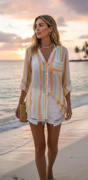 Title: Zac & Rachel XL Pastel Watercolor Stripe Button Down Shirt Roll Tab Sleev thumbnail 1