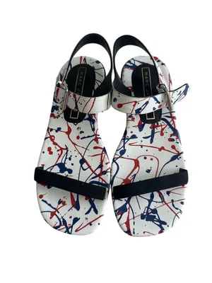 MARC JACOBS Paint Splatter White Blue Red Leather Sandals Size 7.5 / 37.5 thumbnail 3