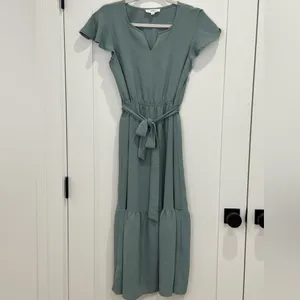 Lucky Brand Flutter Sleeve Midi Dress Small Sage Green Modest Church Fall Chic thumbnail 3