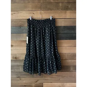 Black Metallic Dot Tiered Midi Skirt Boho Romantic Flowy Skirt thumbnail 5