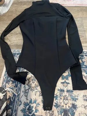 Abercrombie Black Long-Sleeve Sheer-Panel Bodysuit - Women Intimates thumbnail 6