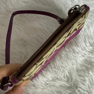 COACH Purple Brown Signature Canvas Wristlet thumbnail 5
