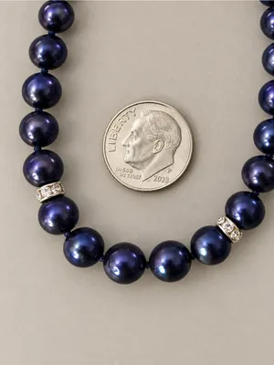 Estate Sterling Silver Dark Blue /Purple Freshwater Pearl Necklace STUNNING thumbnail 3