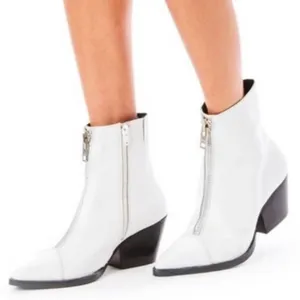 Jeffrey Campbell White Landyn 2 Western Bootie with Front Silver Zip 7.5 thumbnail 3