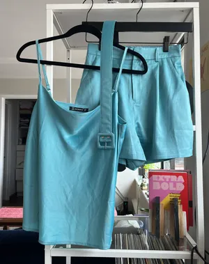 SheIn Blue Belted Shorts And Tank Set thumbnail 2