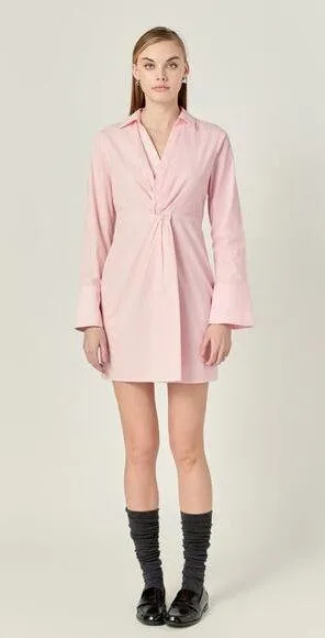 English Factory 100% Pink Cotton Striped Twist Shirt Mini Dress Size Medium thumbnail 1