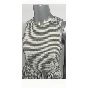 Marine Layer Darcy Smocked Poplin Dress M Pima Cotton NWT Navy Stripe thumbnail 11