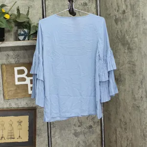 Joan Rivers Womens V-Neck Top with Pleated Sleeves A309574 Dusty Blue 2 thumbnail 2
