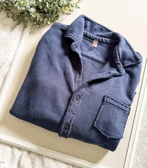 Mono B Navy Oversized Fleece Shacket Button Front Jacket Small (Oversized Fit) Blue thumbnail 1