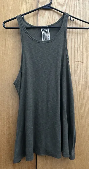 Free People Made in the USA Olive Green Ribbed Slub Knit Swing Tank Top Size M thumbnail 1