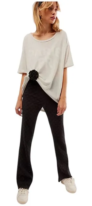 Free People Black Lace Chic Biker Gothic Jacquard Trouser Pants 8 thumbnail 1