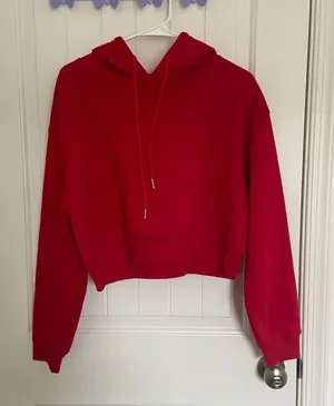 EUC | SHEIN women’s‎ red fleece lined cropped hoodie — large thumbnail 1