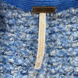 New Free People BFF Cardigan Womens XS Boho Wrap Soft Boucle‎ Knit big Blue thumbnail 2