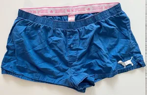 VTG RARE Victoria’s Secret Pink Blue Love Pink Dog Logo Blue Sleep Boxer Shorts thumbnail 1