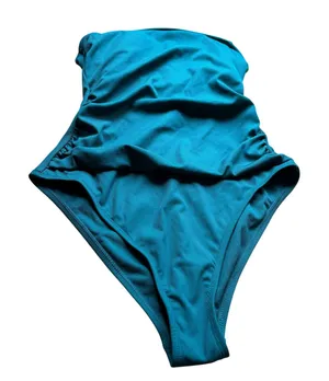 Shade & Shore High Leg Cheeky One Piece Swimsuit Medium Teal Ribbed Fabric thumbnail 1