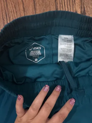 Asics teal athletic shorts with spandex underneath thumbnail 2