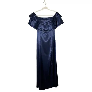 Lulus Pure Happiness Navy Blue Dress Size Small Satin Off-the-Shoulder Long New thumbnail 2