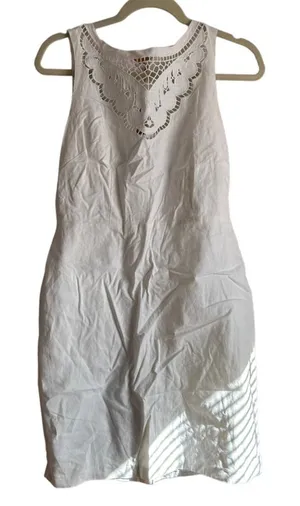 LOFT WHITE CROCHET LINEN SHIFT DRESS thumbnail 1