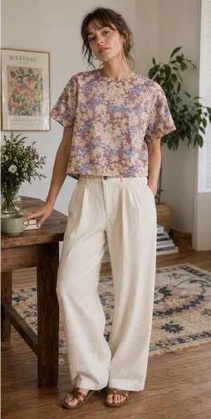 NEW Wildfang The Essential Boxy Top Woodblock Floral 100% Cotton Size Medium thumbnail 1
