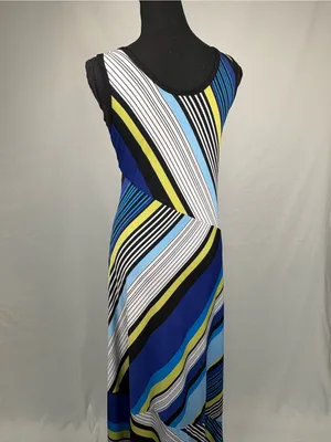 Ashley Stewart Maxi Dress Sleeveless Blue Multi-Stripe Sundress thumbnail 8