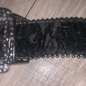 Mountain West Rhinestone Black Leather Belt Womens Studded Western thumbnail 3
