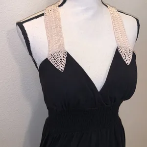 My Michelle black maxi sleeveless beige lace straps evening dress thumbnail 4