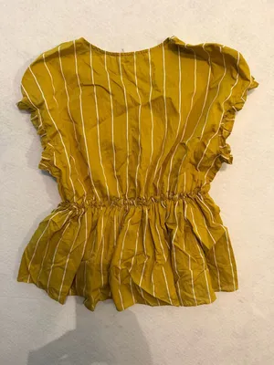 Entro Mustard Yellow Striped Ruffle Sleeve Peplum Top Size S thumbnail 3