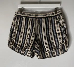 Madewell Linen Blend Grey‎ Black Evelyn Stripes Pull On Shorts Women's M thumbnail 1
