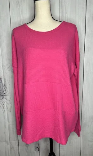 Staccato Pink Multi Directional Ribbed Long Sleeve Lightweight Sweater Sz L thumbnail 1