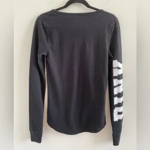 Victoria’s Secret Pink Black Henley Waffle Knit Sleep Shirt Size Large thumbnail 7