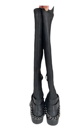 NWT Dolce Vita Black Real Leather Tall Riding Over Knee Boots Chain Zip US7.5 thumbnail 4