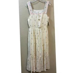 Old Navy Floral Embroidered Midi Dress Ivory Cottagecore Boho Tiered Sundress thumbnail 2