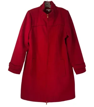 Isaac Mizrahi Live Red Full Zip Stand Collar Car Coat Jacket Large No Hood thumbnail 1