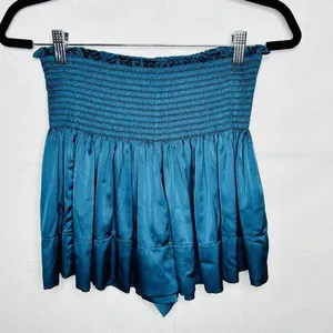 Natural Life Sz XS/S Womens Daisy Skort Shorts Dark Teal Satin Smocked Waistband thumbnail 1
