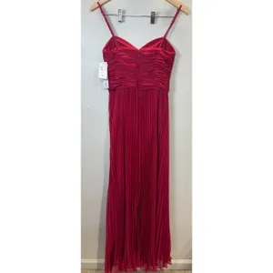 AQUA Formal Gown Womens 2 Red Pleated Ruched Sweetheart Maxi Dress Evening thumbnail 6