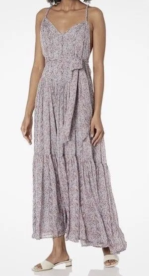 ASTR The Label Dress Sz S Chiffon Strap Maxi Dress Tiered Open Back Floral thumbnail 1