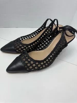 Ann Taylor Black Woven Leather Pointed Toe Slingback Heels Size 9.5 thumbnail 12