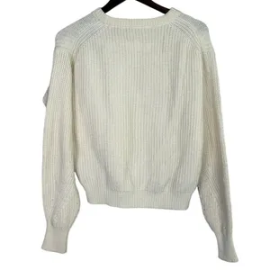 J. Crew Wool Blend Cable Knit Relaxed Fit Long Sleeve Crew Neck Sweater XS Cream thumbnail 11
