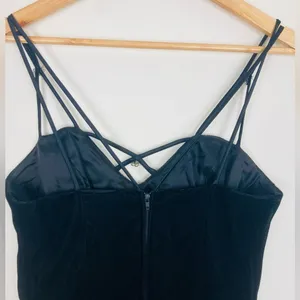 Vintage 90s Y2K strappy back velvet column dress with front slit. thumbnail 9
