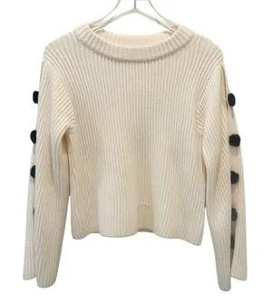 MILLY Pom Pom‎ Sleeve Ribbed Knit Sweater in Ivory size XS thumbnail 1