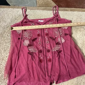 Maurices Boho Floral Embroidered Mesh Cottagecore Cami Tank Women XL Pink thumbnail 3