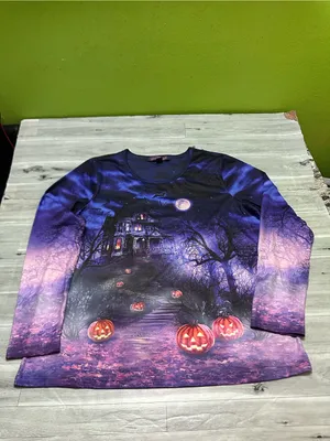 Gloria Vanderbilt Purple Ombre Halloween Pumpkin Long Sleeve Tee L thumbnail 2