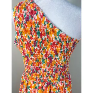 BTFBM‎ One Shoulder Maxi Dress Womens Medium Multicolor Excellent Floral Smocked thumbnail 15