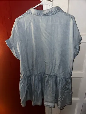 Mustard Seed Lyocell Chambray Shirt Dress Drop Waist V-Neck Cuffed Sleeve Boho thumbnail 8